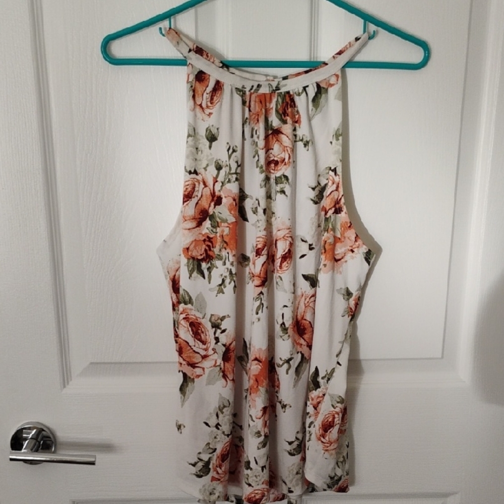 Elegant Floral Print Halter Neck Tank Top